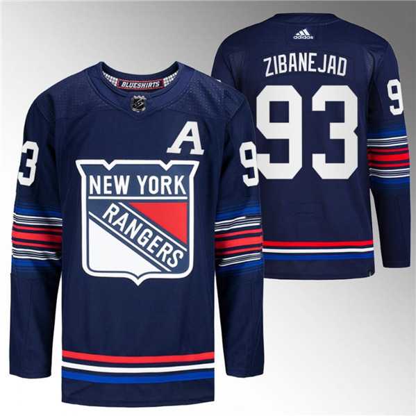 Mens New York Rangers #93 Mika Zibanejad Navy Stitched Jersey Dzhi